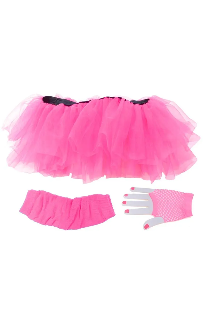 Tutu Neon Pink 80s Womens Costume Accessory Set