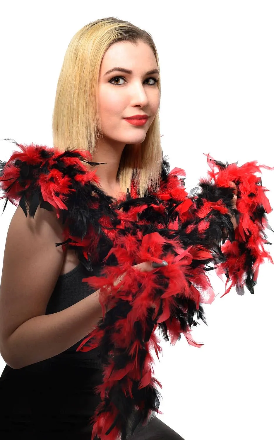 Two Tone Red and Black Feather Boa Costume Accessory