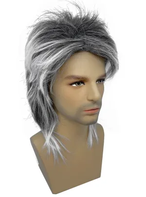 Two Toned Black And White Mens Costume Mullet Wig