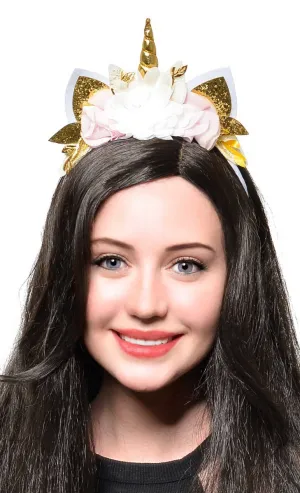 Unicorn Floral Gold Glitter Headband Accessory