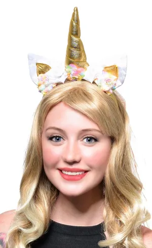Unicorn Floral Headband with Rainbow Net Veil Costume Accessory