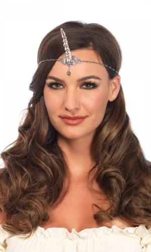 Unicorn Horn Jewelled Silver Headpiece Costume Accessory
