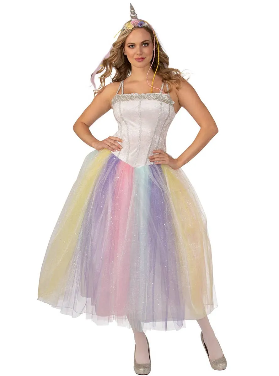 Unicorn Lady Womens Pastel Rainbow Fancy Dress Costume