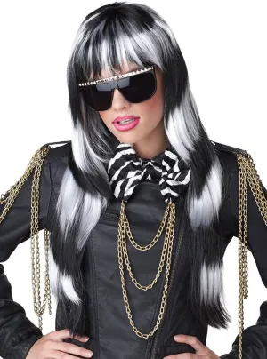 Untamed Black and White Rock Star Womens Costume Wig