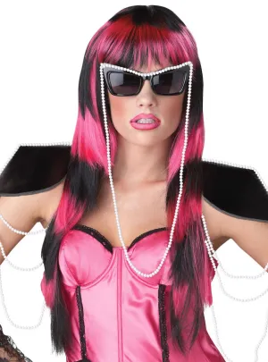 Untamed Pink and Black Rock Star Womens Costume Wig