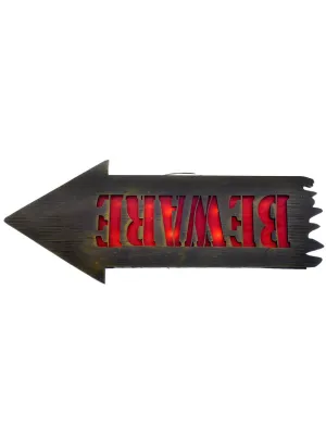 Upside Down Light Up Beware Halloween Sign