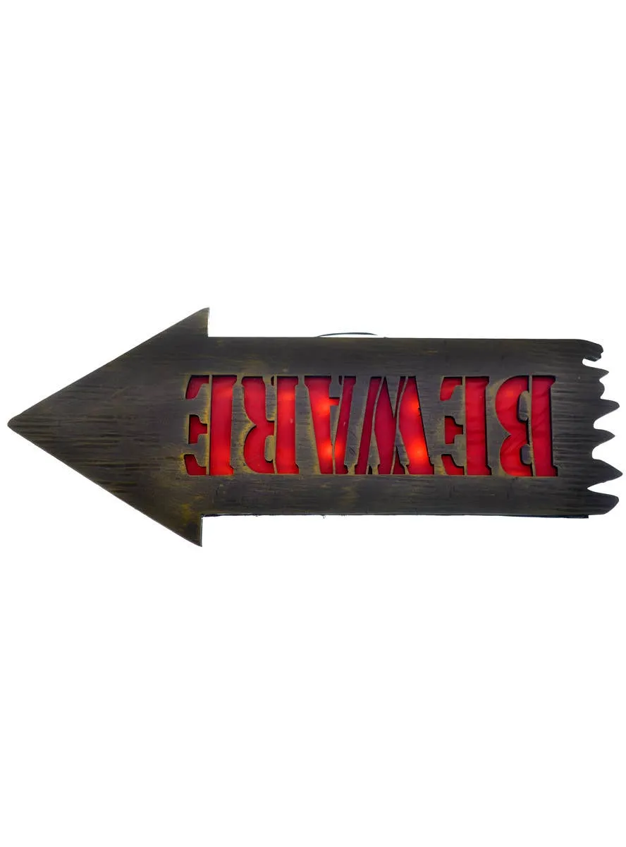 Upside Down Light Up Beware Halloween Sign