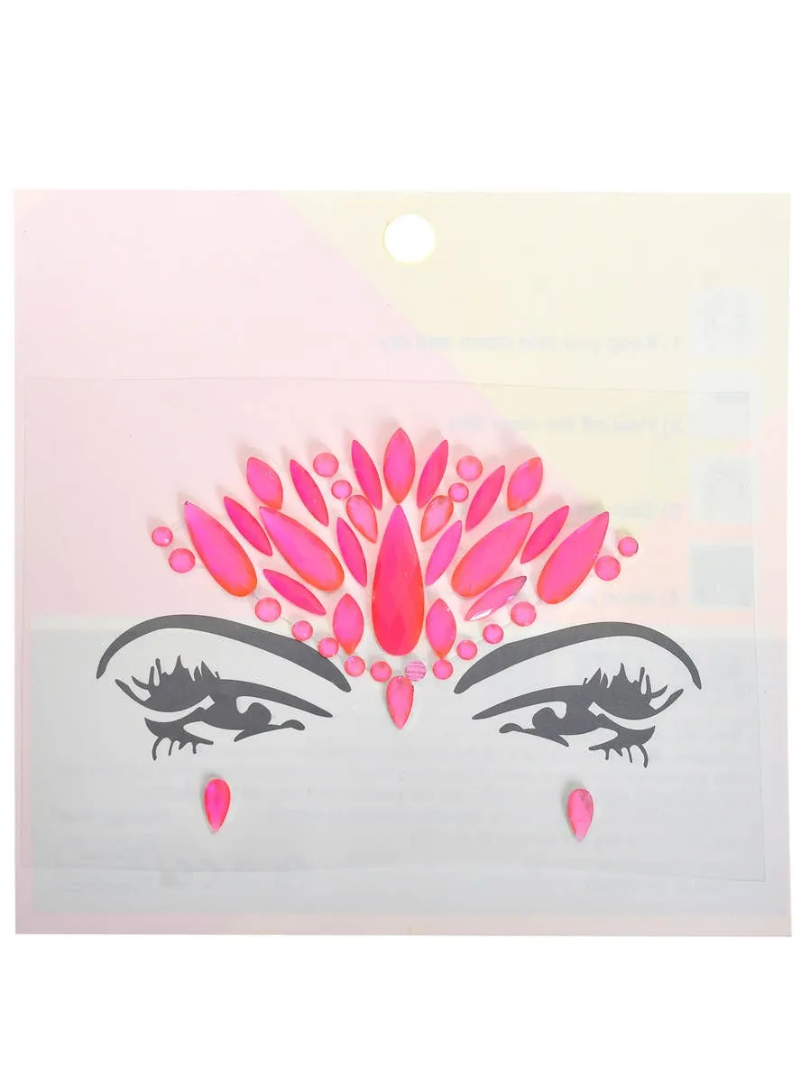 UV Reactive Neon Pink Stick-On Festival Face Jewels