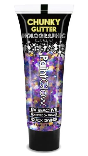 UV Reactive Paint Glow Holographic Chunky Glitter Gel -  Dusk Til Dawn Purple