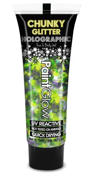 UV Reactive Paint Glow Holographic Chunky Glitter Gel - Lucky Lepricorn Green
