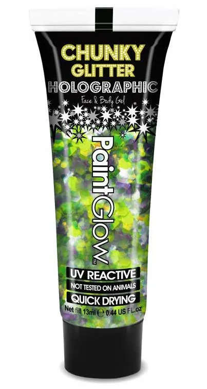 UV Reactive Paint Glow Holographic Chunky Glitter Gel - Lucky Lepricorn Green