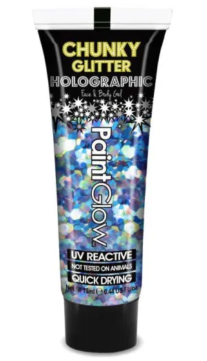 UV Reactive Paint Glow Holographic Chunky Glitter Gel - Mermaid Mist Blue