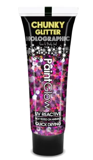 UV Reactive Paint Glow Holographic Chunky Glitter Gel - Purple Haze Pink