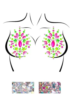 UV Reactive Pink and Green Bust Jewels and Glitter Pack