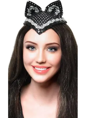 V-Front Feisty Feline Black and Silver Cat Headpiece