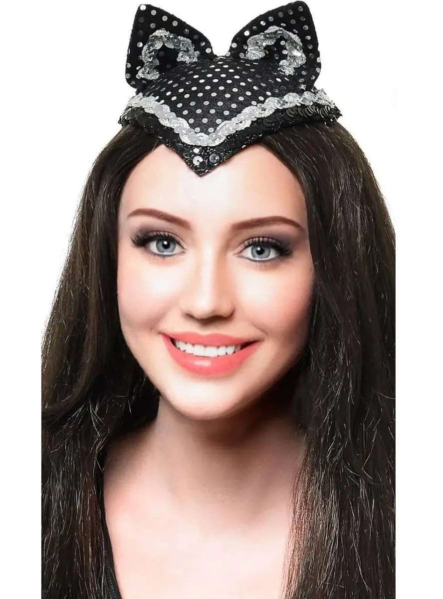 V-Front Feisty Feline Black and Silver Cat Headpiece