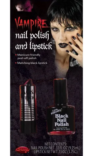 Vampire Black Nail Polish and Lipstick Set