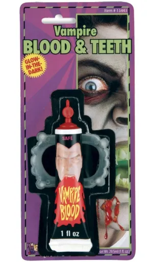 Vampire Fake Blood And Glow In The Dark Fangs Accessory