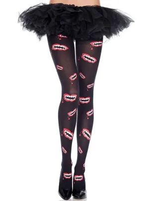Vampire Fang Print Womens Halloween Stockings