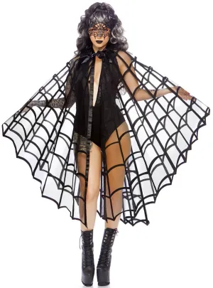 Velvet Black Spider Web Halloween Costume Cape
