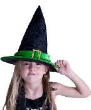 Velvet Green and Black Kids Witch Hat