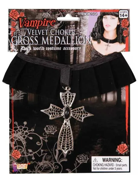 Velvet Halloween Choker with Cross Medallion
