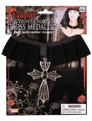 Velvet Halloween Choker with Cross Medallion
