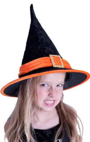 Velvet Orange and Black Kids Witch Hat