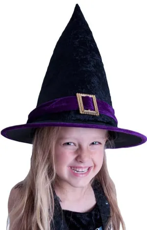 Velvet Purple and Black Childrens Witch Hat
