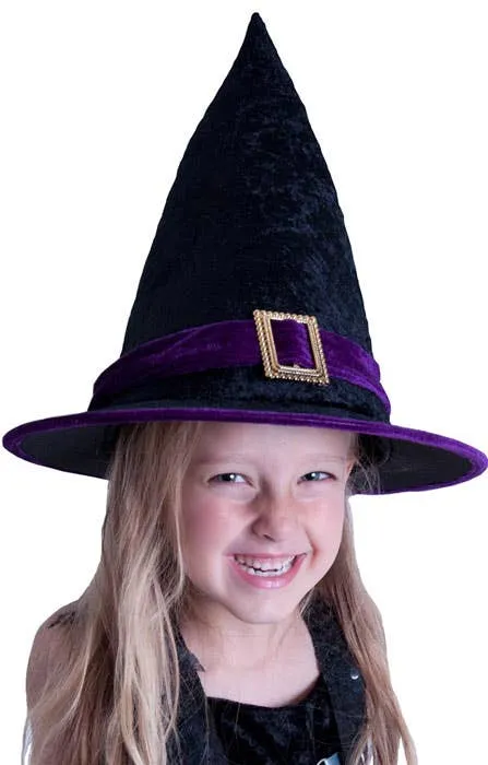 Velvet Purple and Black Childrens Witch Hat