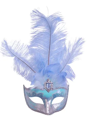 Venetian Feather Light Blue Womens Masquerade Mask