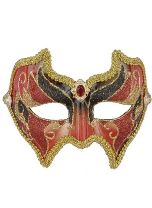 Venetian Red and Gold Mens Masquerade Mask on Headband