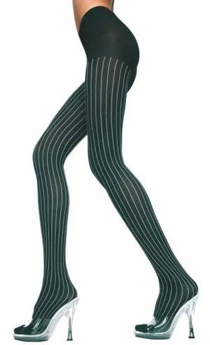 Vertical Striped Black and White Opaque Pantyhose
