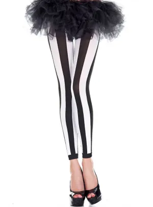 Vertical Striped Opaque Leggings in Black and White