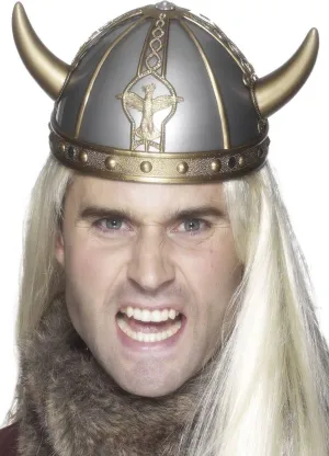 Vicious Viking Warrior Silver and Gold Costume Helmet