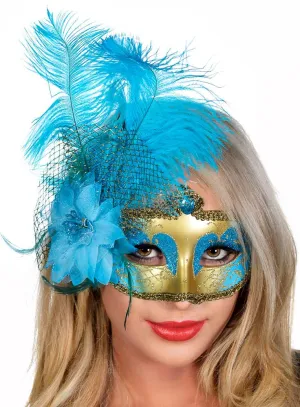 Victorian Aqua and Gold Masquerade Mask