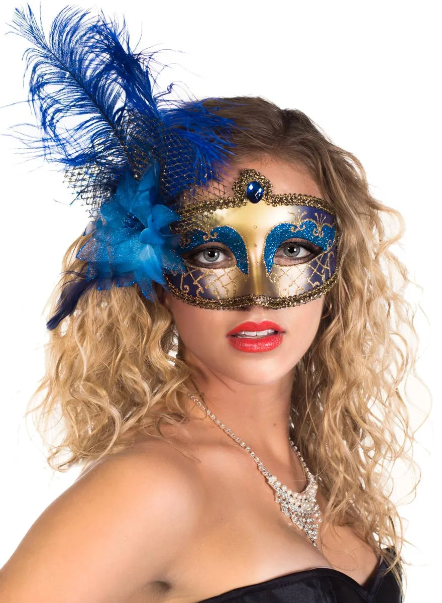 Victorian Blue and Gold Masquerade Mask