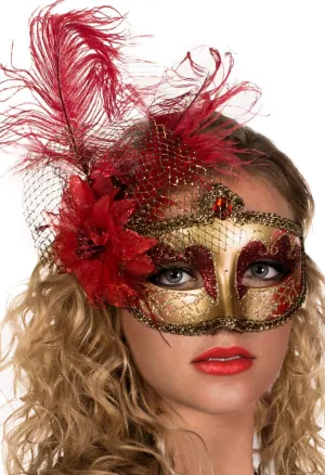 Victorian Red and Gold Masquerade Mask