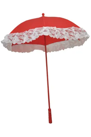 Victorian Red and White Lace Novelty Parasol