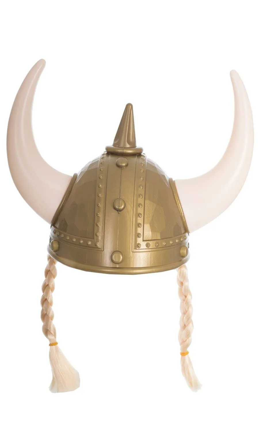 Viking Warrior Gold Helmet with Horns and Plaits