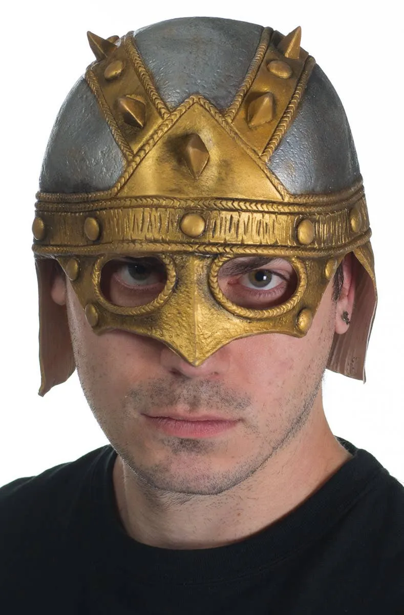 Viking Warrior Silver and Gold Latex Costume Helmet