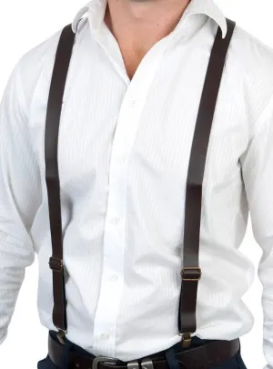 Vintage Adults Brown Faux Leather Costume Accessory Suspenders