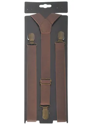 Vintage Brown Leather Look Braces Costume Accessory