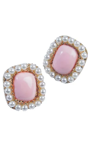 Vintage Gold and Pink Earrings with Pearls Costume Jewellery