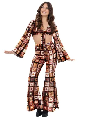 Vintage Womens Brown Crochet Look 60s Costume