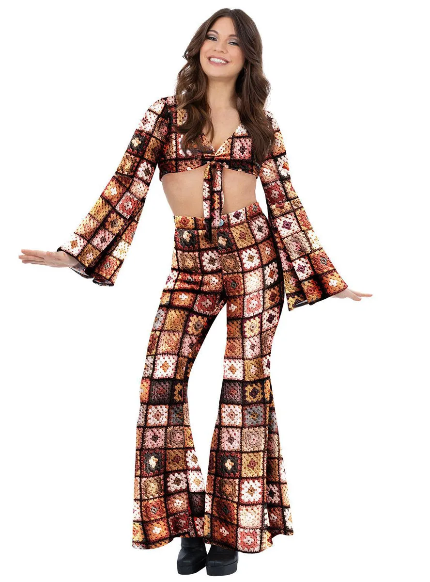 Vintage Womens Brown Crochet Look 60s Costume