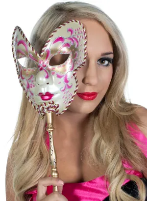 Volto Carnivale Pink Masquerade Mask with Stick