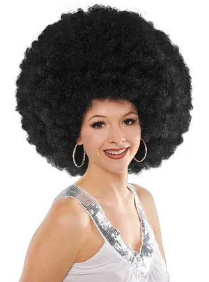 Voluminous Womens 1970s Black Afro Costume Wig