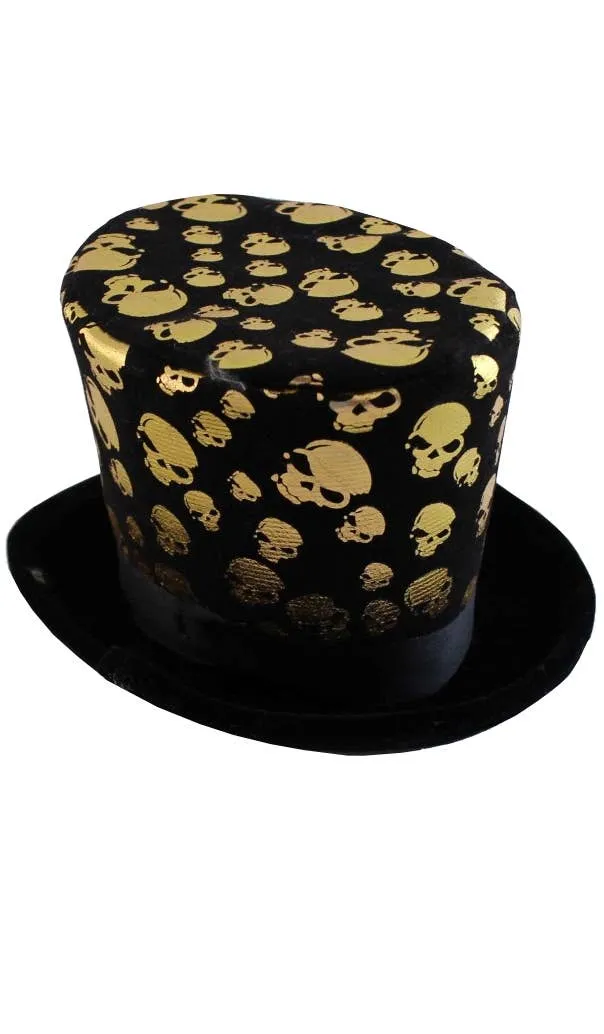 Voodoo Gold Skull Black Halloween Mini Top Hat