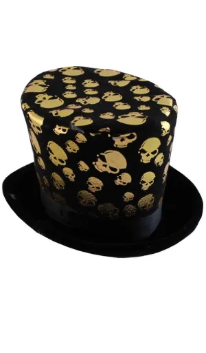 Voodoo Gold Skull Black Halloween Mini Top Hat